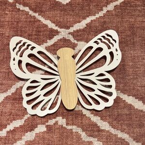 White and Natural Wood Butterfly Wall Decor